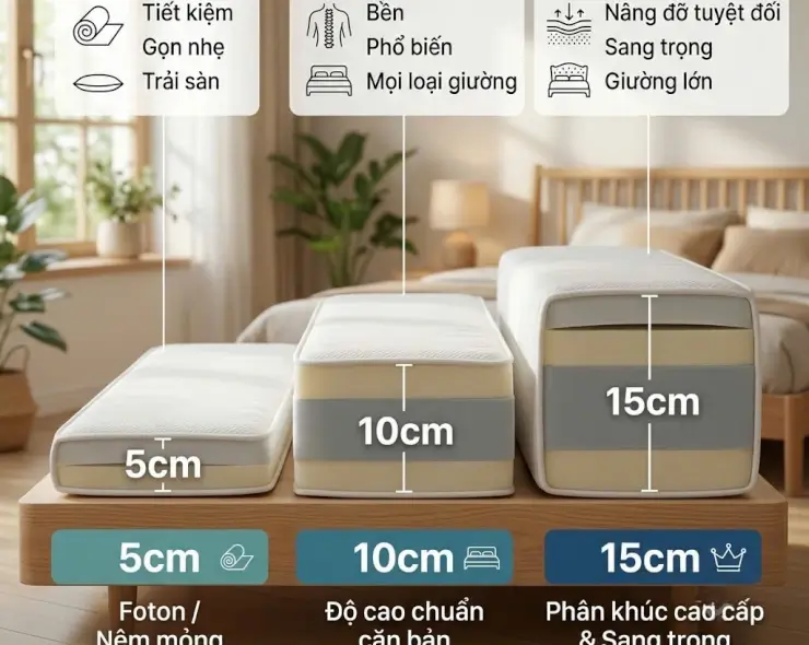 Sự khác biệt về các loại độ cao: 5cm, 10cm, 15cm?