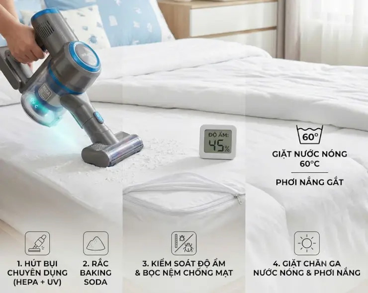 Cách loại bỏ, hạn chế mạt bụi ra khỏi nệm