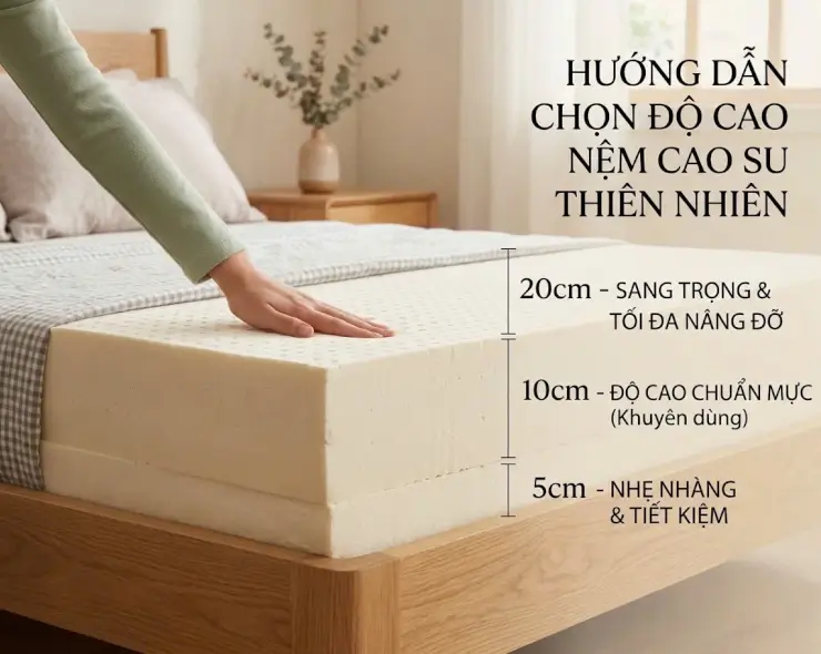 Nên sử dụng nệm cao su thiên nhiên với độ cao nào và ý nghĩa của sự lựa chọn ấy?