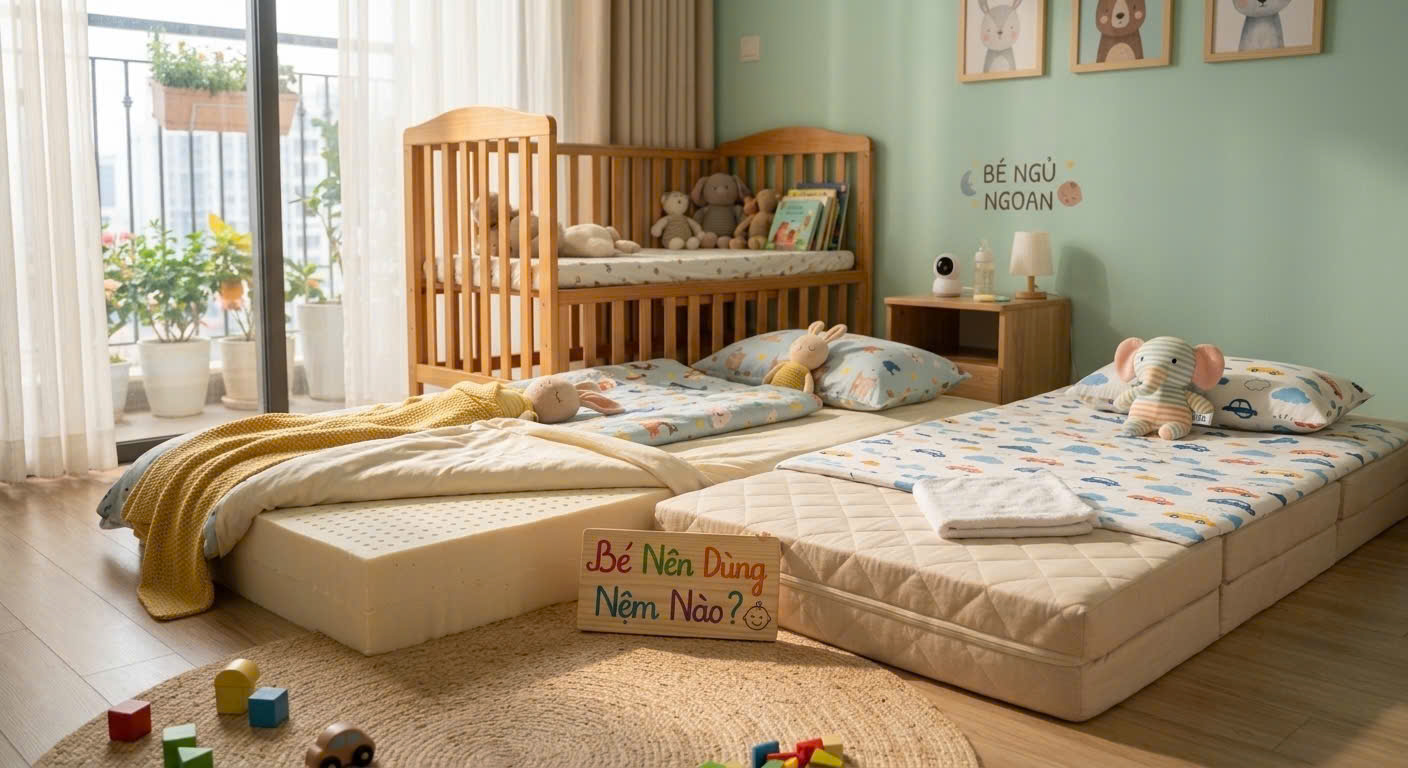 Nên dùng nệm bông ép hay nệm cao su cho trẻ nhỏ