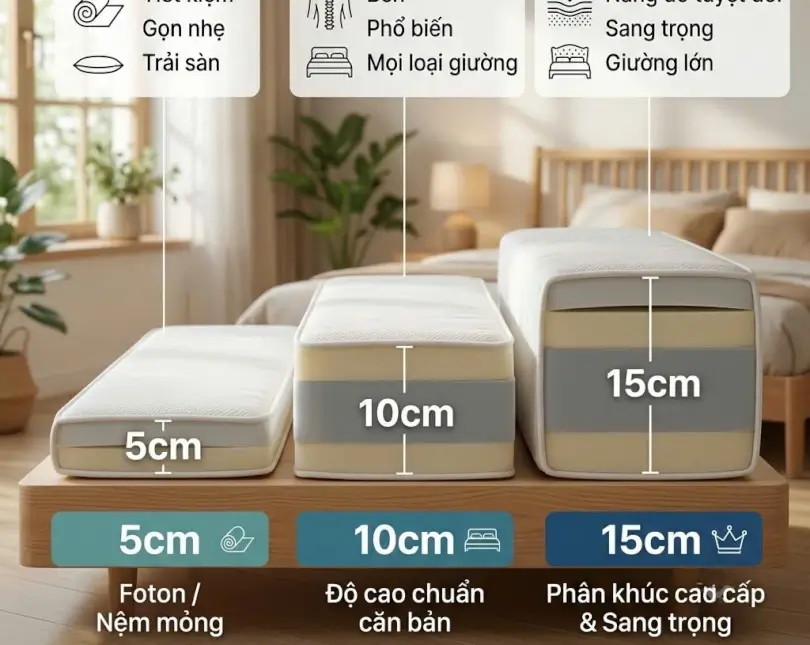 Sự khác biệt về các loại độ cao: 5cm, 10cm, 15cm?