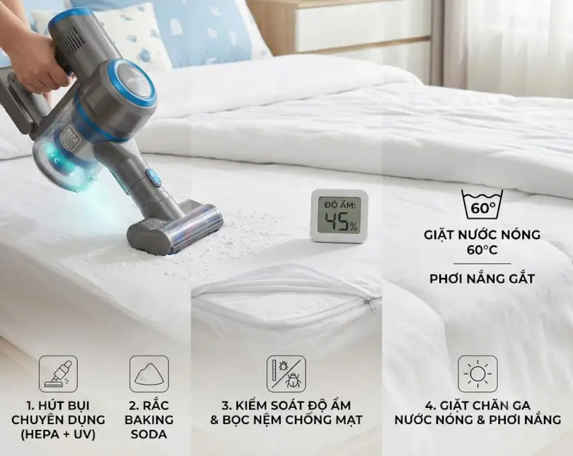 Cách loại bỏ, hạn chế mạt bụi ra khỏi nệm