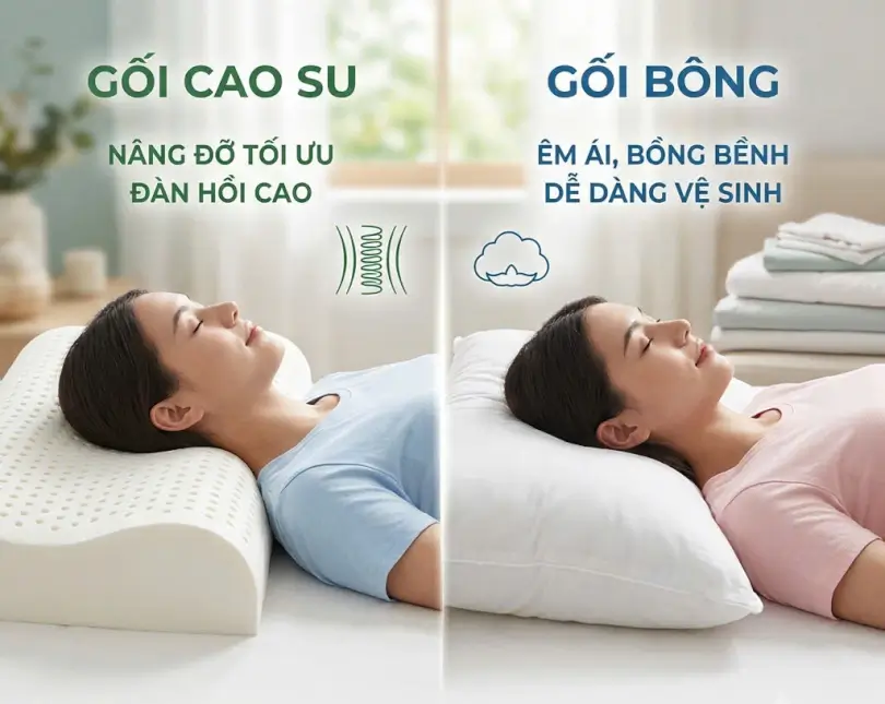 Nên sử dụng gối cao su hay gối bông cho gia đình??